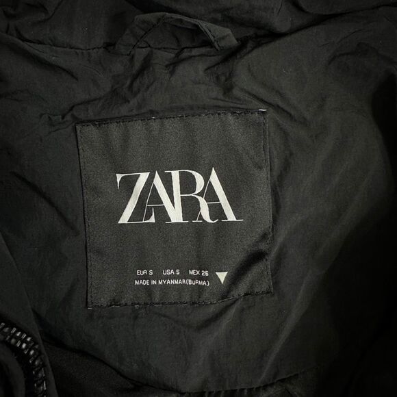 ZARA TRF Extra Long Black Puffer Coat Hooded Maxi Down Jacket S Water Repellent - Picture 9 of 16